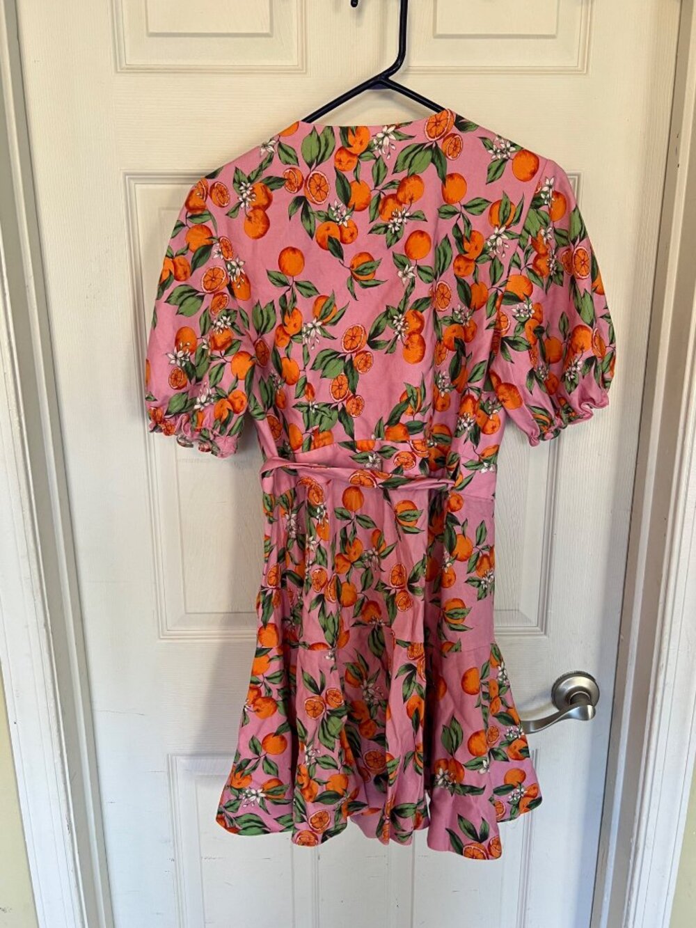 Finders Keepers Aranciata Orange Print Wrap Dress Mini Ruffle Puff Short Sleeve - Picture 5 of 11